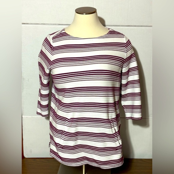 Liz Claiborne XXL Ladies pull on stripped top w/kangaroo pocket 28”L 22” p2p - Picture 2 of 9